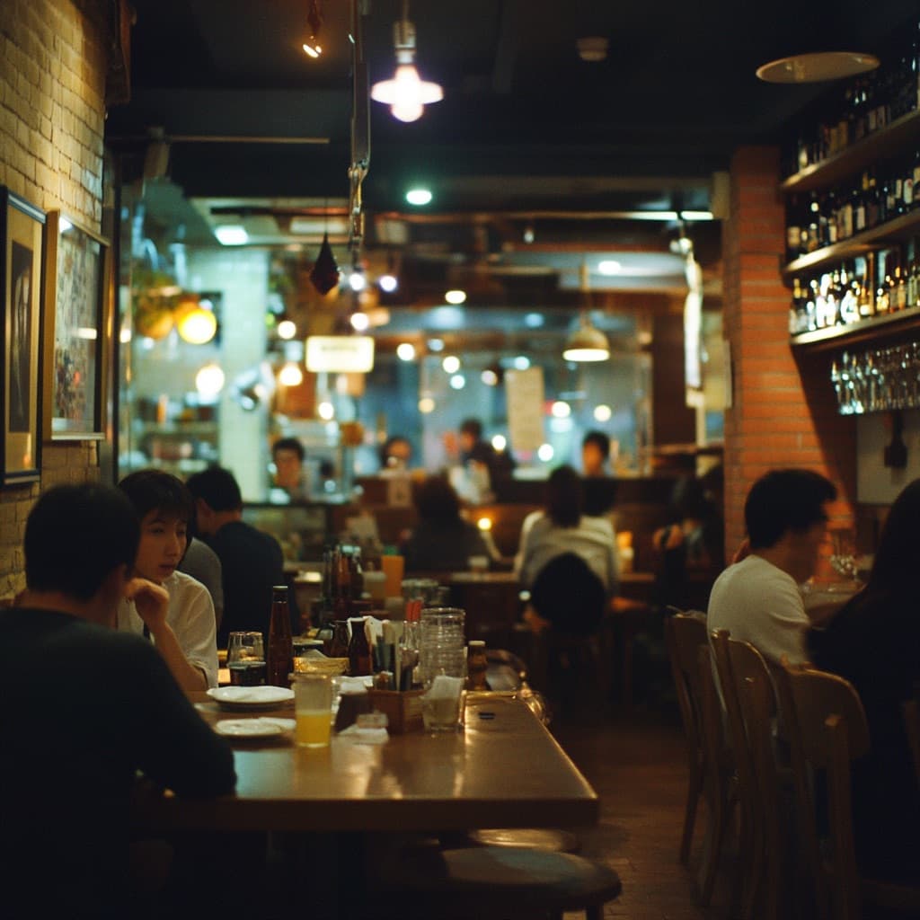 Restaurant dining room with warm evening light